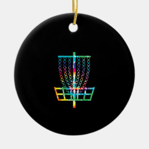 (Printed on Back) Disk Golf Basket - Hippie Rainbo Ceramic Ornament