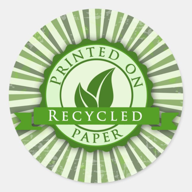 Printed on Recycled Paper Glossy Round Sticker (Front)