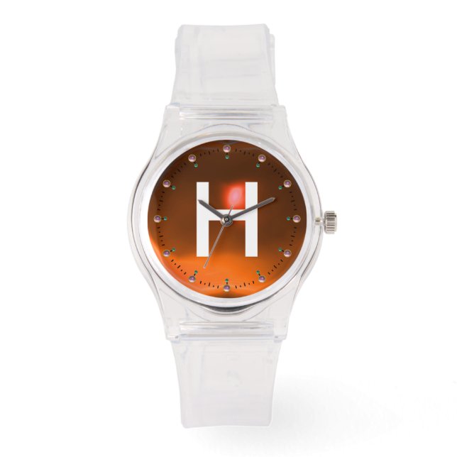 PRINTED ORANGE AGATHE GEMSTONE MONOGRAM WATCH (Front)