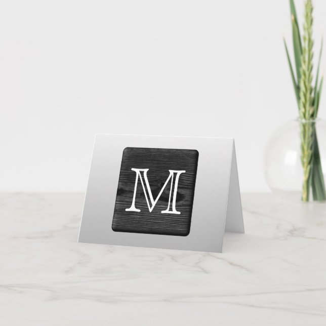 Printed Pattern and Custom Letter. Black and White Note Card (Front)