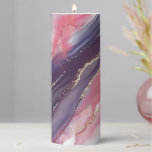Printed Pink and Purple Marble and Glitter Pillar Candle