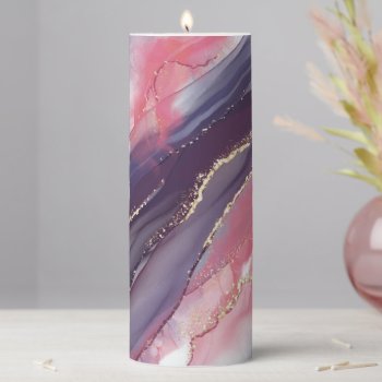 Printed Pink And Purple Marble And Glitter Pillar Candle by heartlockedhome at Zazzle