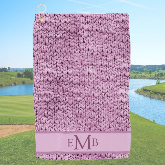 Printed Pink Knit Design Custom Monogram Ladies Golf Towel (Creator Uploaded)