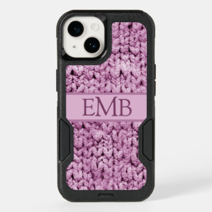 Printed Pink Knit Design Custom Monogram Ladies OtterBox iPhone 14 Case