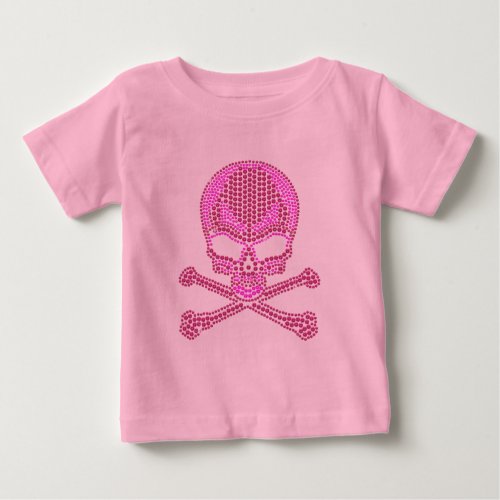 Printed Pink Rhinestone Skull  Crossbones Baby T_Shirt