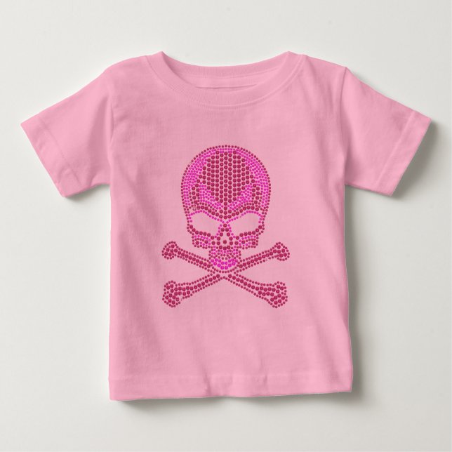 Printed Pink Rhinestone Skull & Crossbones Baby T-Shirt (Front)