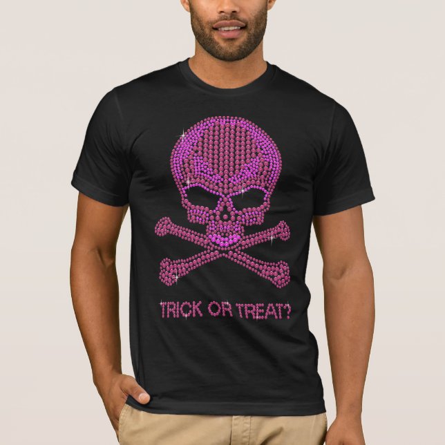 Printed Pink Rhinestone Skull & Crossbones T-Shirt (Front)