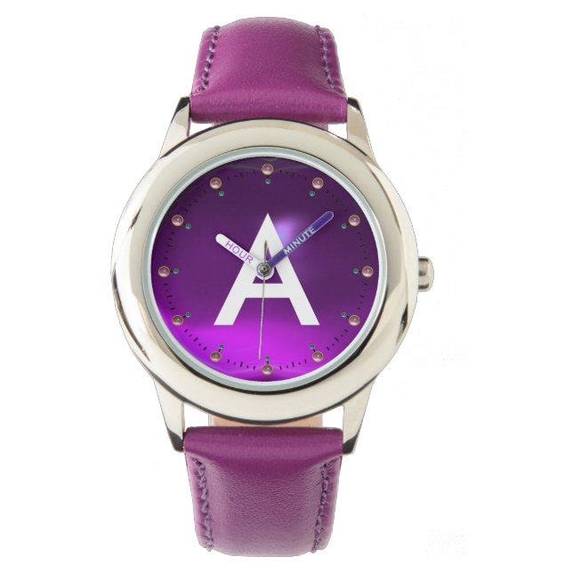 PRINTED PURPLE AMETHYST GEMSTONE MONOGRAM WATCH (Front)