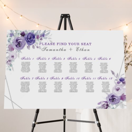 Printed Purple and Silver Seating Chart Foam Board