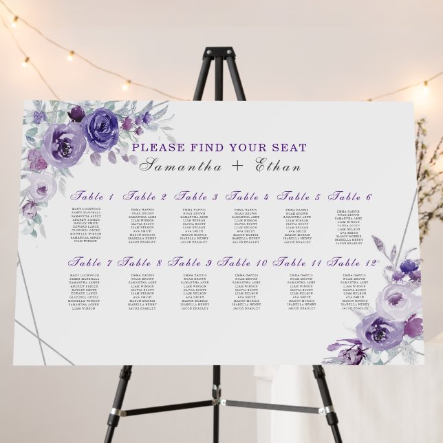 Printed Purple and Silver Seating Chart Foam Board (In Situ (Stand))