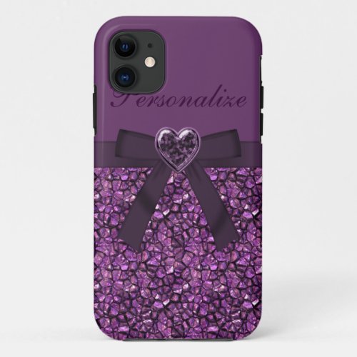 Printed Purple Gem Stones  Heart Jewel iPhone 11 Case