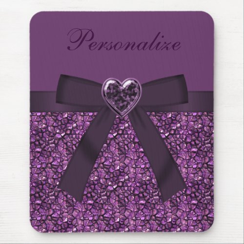 Printed Purple Gem Stones  Heart Jewel Mouse Pad