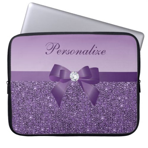 Printed Purple Sequins Bow  Diamond Laptop Sleeve