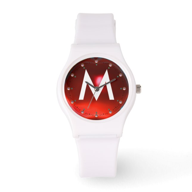 PRINTED RED RUBY GEMSTONE MONOGRAM WATCH (Front)