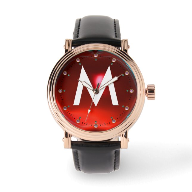 PRINTED RED RUBY GEMSTONE MONOGRAM WATCH (Front)