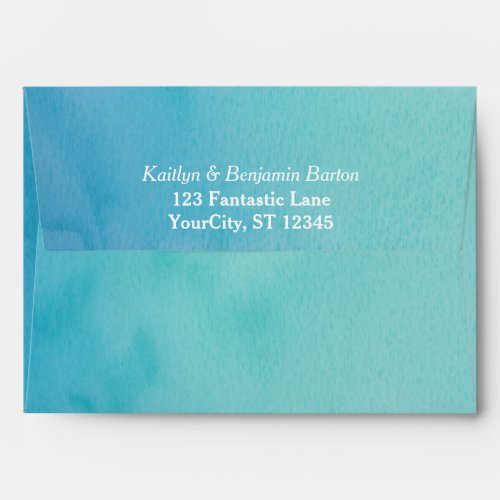 Printed Return Address TealBlue Watercolor Wedding Envelope