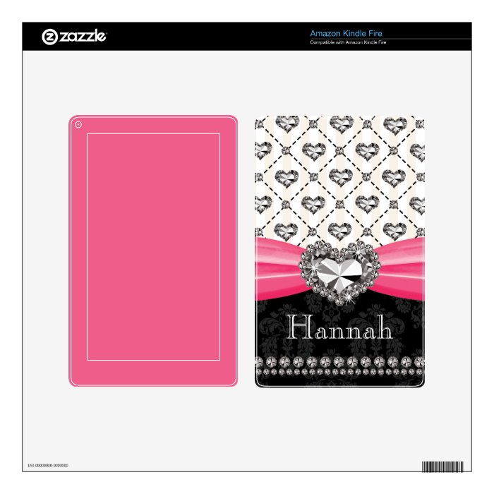 PRINTED Rhinestone Heart Hot Pink Kindle Fire Skin