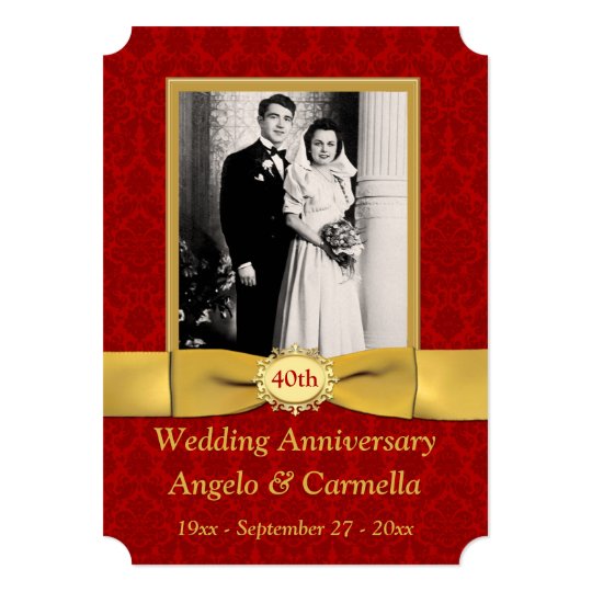 PRINTED RIBBON 40th  Wedding  Anniversary  Invitation  
