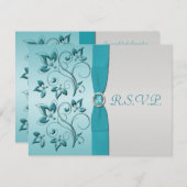 PRINTED RIBBON Aqua, Silver Quinceanera RSVP Card (Front/Back)