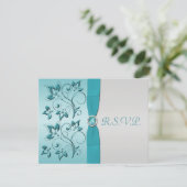PRINTED RIBBON Aqua, Silver Quinceanera RSVP Card (Standing Front)