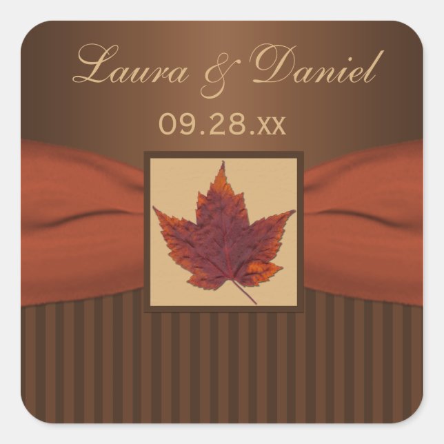 PRINTED RIBBON Autumn Leaf 1.5" Wedding Sticker (Front)