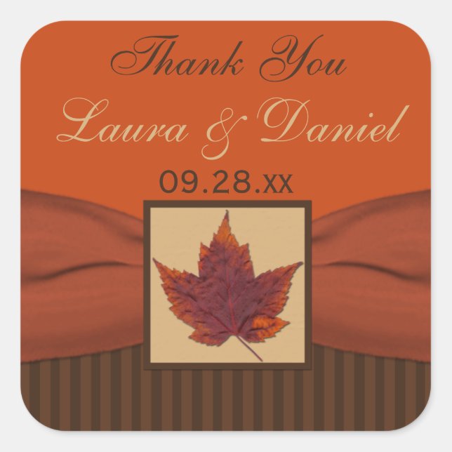 PRINTED RIBBON Autumn Leaf 1.5" Wedding Sticker (Front)