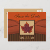 PRINTED RIBBON Autumn Leaf Save the Date Postcard (Front/Back)