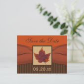 PRINTED RIBBON Autumn Leaf Save the Date Postcard (Standing Front)