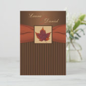 PRINTED RIBBON Autumn Leaf Stripes Wedding Invite (Standing Front)