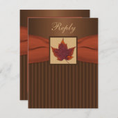 PRINTED RIBBON Autumn Leaf Stripes Wedding RSVP (Front/Back)