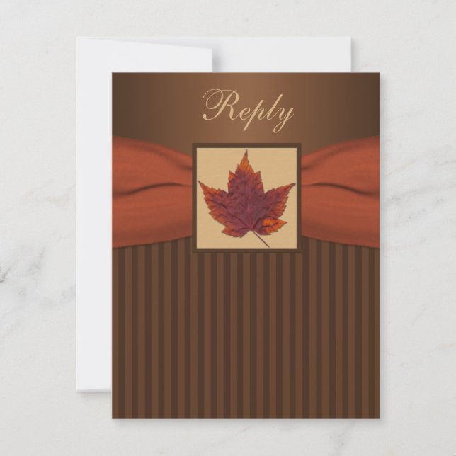 PRINTED RIBBON Autumn Leaf Stripes Wedding RSVP (Front)