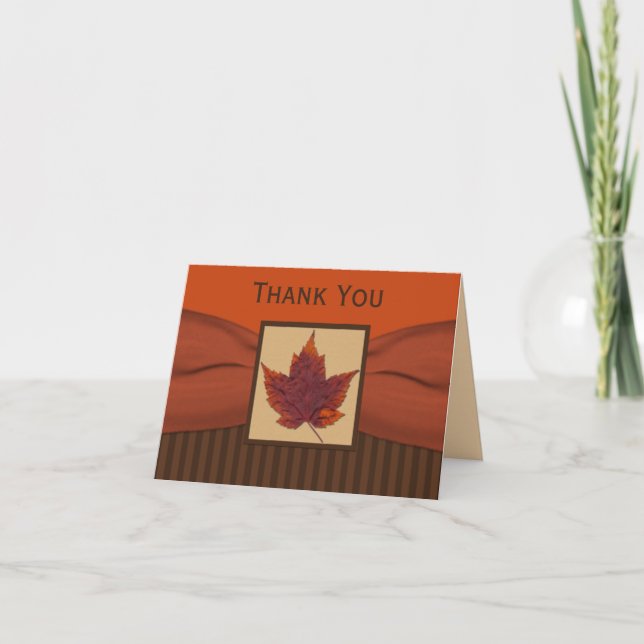 PRINTED RIBBON Autumn Leaf Thank You Note Card (Front)