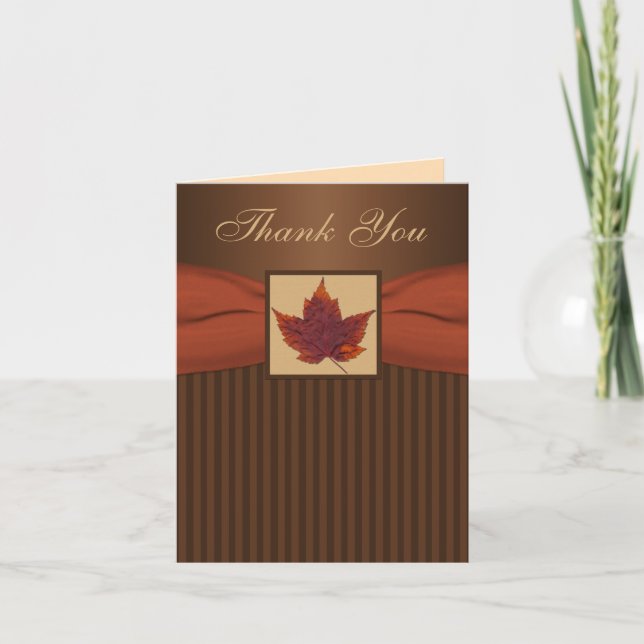 PRINTED RIBBON Autumn Leaf Thank You Note Card (Front)
