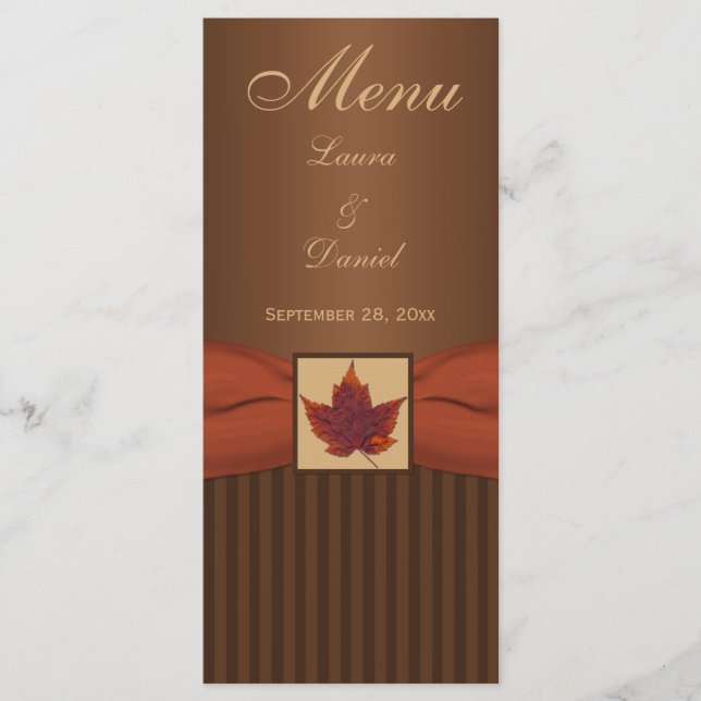 PRINTED RIBBON Autumn Leaf Wedding Menu Card (Front)