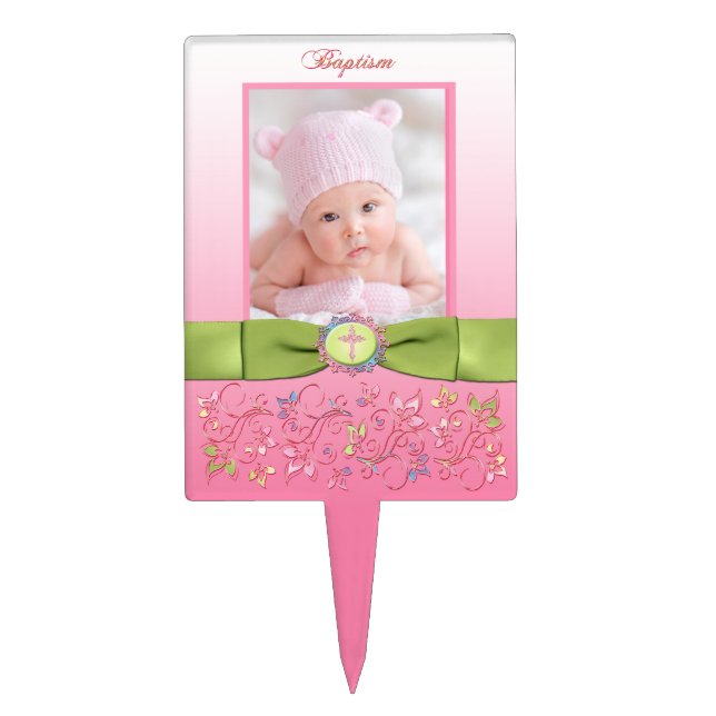 PRINTED RIBBON Baptism Cake Pick with Photo (Front)