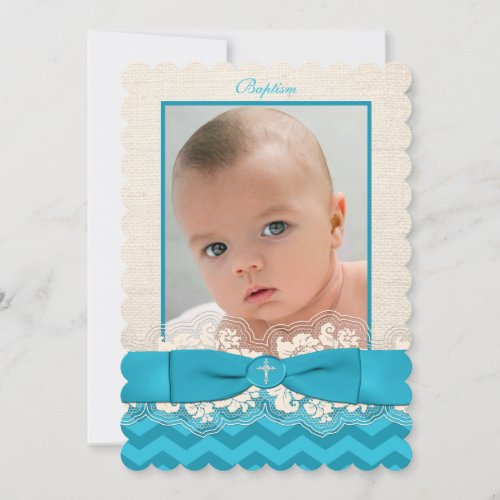 PRINTED RIBBON Baptism Photo Invite _ Blue Chevron