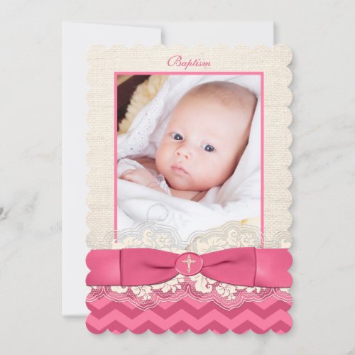 PRINTED RIBBON Baptism Photo Invite _ Pink Chevron