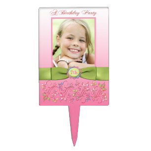 PRINTED RIBBON Birthday Cake Pick with Photo