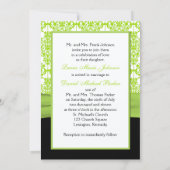 PRINTED RIBBON Black, Green Damask Wedding Invite (Back)