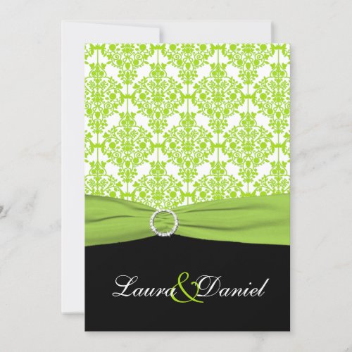 PRINTED RIBBON Black Green Damask Wedding Invite