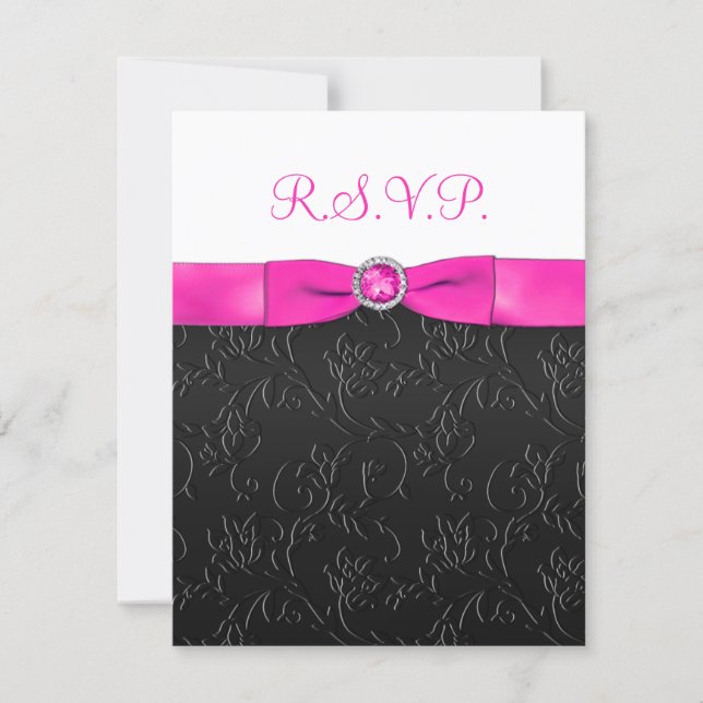 PRINTED RIBBON Black, Hot-Pink, White RSVP Card (Front)