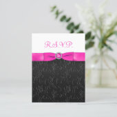 PRINTED RIBBON Black, Hot-Pink, White RSVP Card (Standing Front)