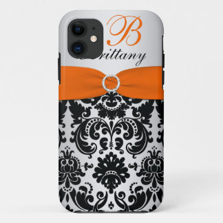 PRINTED RIBBON Black Orange Silver Damask iPhone 5 11 Case