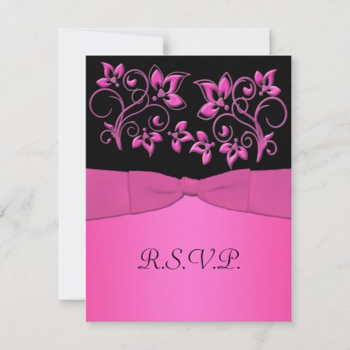 PRINTED RIBBON Black Pink Floral RSVP Card