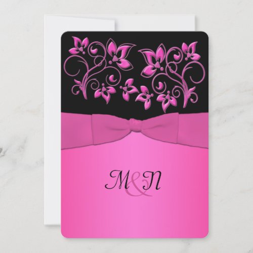 PRINTED RIBBON Black Pink Floral Wedding Invite