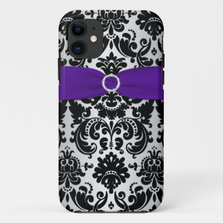 PRINTED RIBBON Black Purple Silver Damask iPhone 5 11 Case
