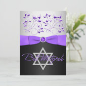 PRINTED RIBBON Black, Silver, Purple Floral Invitation (Standing Front)