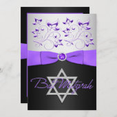 PRINTED RIBBON Black, Silver, Purple Floral Invitation (Front/Back)