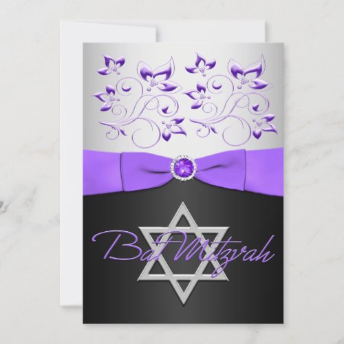 PRINTED RIBBON Black, Silver, Purple Floral Announcements
