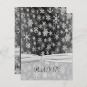 PRINTED RIBBON Black, Silver Snowflakes Reply Card (Front/Back)